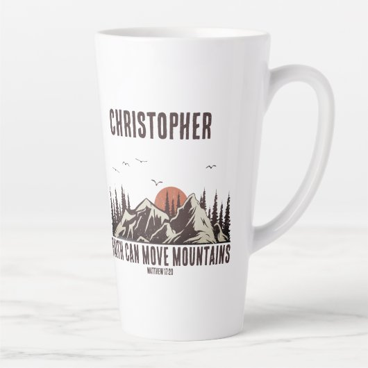 信仰は彼のために山のクリスチャン引用文を移動できる カフェラテマグ (右)