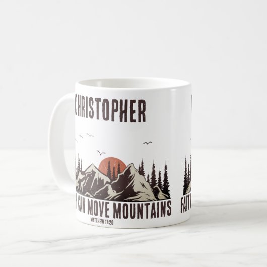 信仰は彼のために山の聖句を動かすことができる コーヒーマグカップ (正面左)