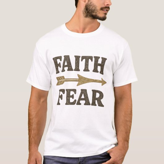 信仰は恐怖に勝つ ゴールドラメのヴィンテージChristianデザイン Tシャツ (正面)