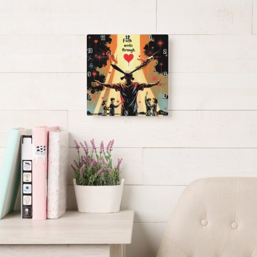 信仰は愛を通じて働く。ガラテヤ5:6 スクエア壁時計 (読書スペース)