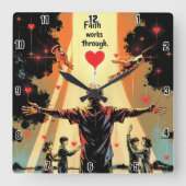 信仰は愛を通じて働く。ガラテヤ5:6 スクエア壁時計 (正面)