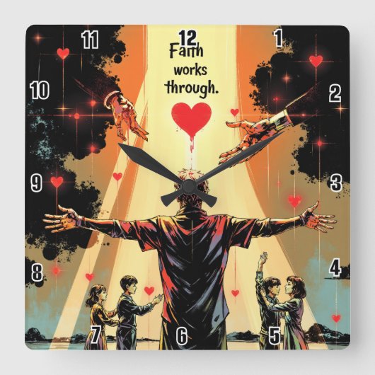 信仰は愛を通じて働く。ガラテヤ5:6 スクエア壁時計 (正面)