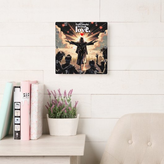 信仰は愛を通じて働く。ガラテヤ5:6 スクエア壁時計 (読書スペース)