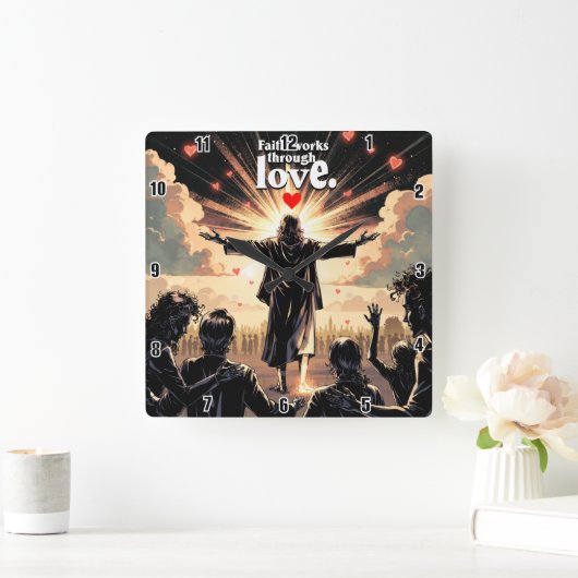 信仰は愛を通じて働く。ガラテヤ5:6 スクエア壁時計 (ホーム)