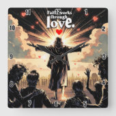 信仰は愛を通じて働く。ガラテヤ5:6 スクエア壁時計 (正面)