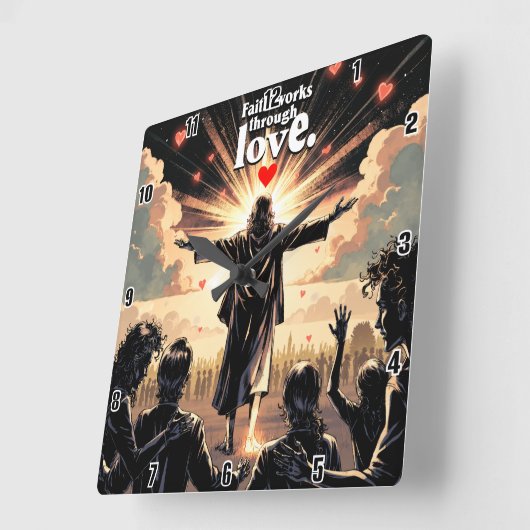 信仰は愛を通じて働く。ガラテヤ5:6 スクエア壁時計 (傾斜)