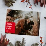 信仰は愛を願う。クリスマスの宗教写真 シーズンカード<br><div class="desc">写真モダン付き赤ミニマル宗教クリスマスカード「信仰の希望の愛」。追加連絡品が要もしります。</div>