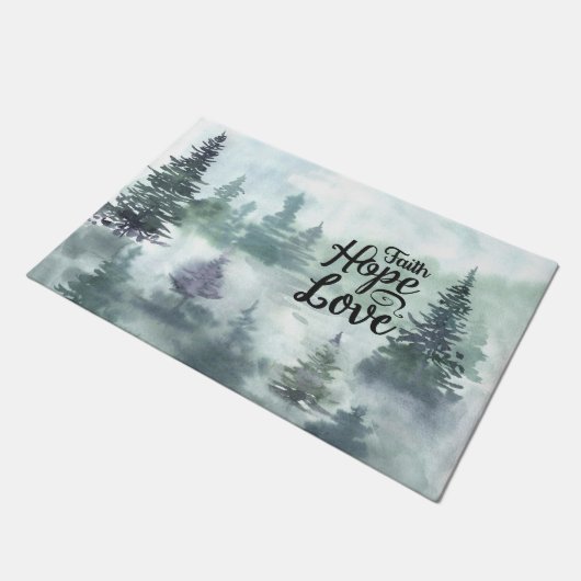 「信仰は愛を願う」常緑樹感動的 ドアマット (アングル)