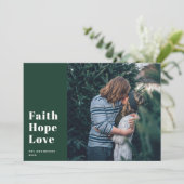 信仰は愛を願う。緑のクリスマスの宗教写真 シーズンカード (スタンド正面)