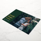 信仰は愛を願う。緑の金ゴールドクリスマスの宗教 箔シーズンカード (回転した状態)