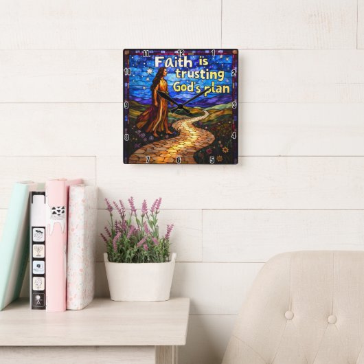 信仰は神の計画を信頼する。 スクエア壁時計 (読書スペース)