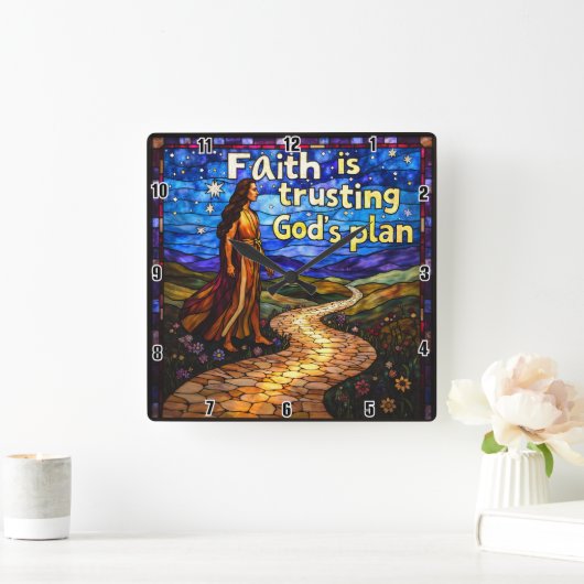 信仰は神の計画を信頼する。 スクエア壁時計 (ホーム)
