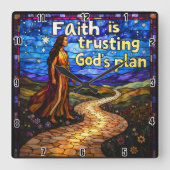 信仰は神の計画を信頼する。 スクエア壁時計 (正面)