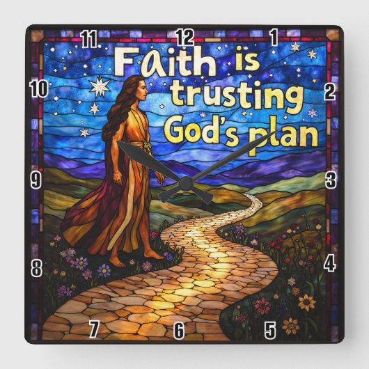 信仰は神の計画を信頼する。 スクエア壁時計 (正面)