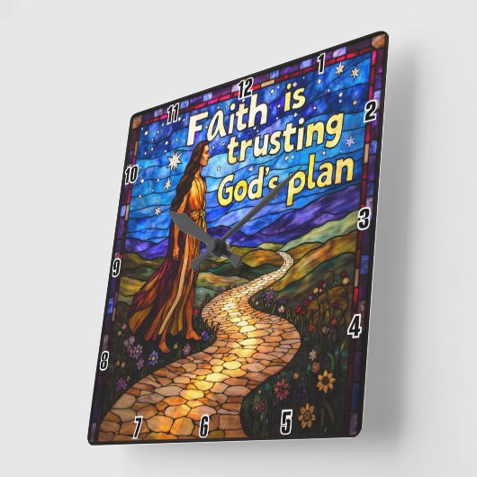 信仰は神の計画を信頼する。 スクエア壁時計 (傾斜)