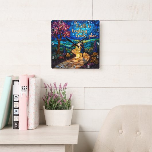 信仰は神の計画を信頼する。 スクエア壁時計 (読書スペース)