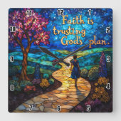 信仰は神の計画を信頼する。 スクエア壁時計 (正面)