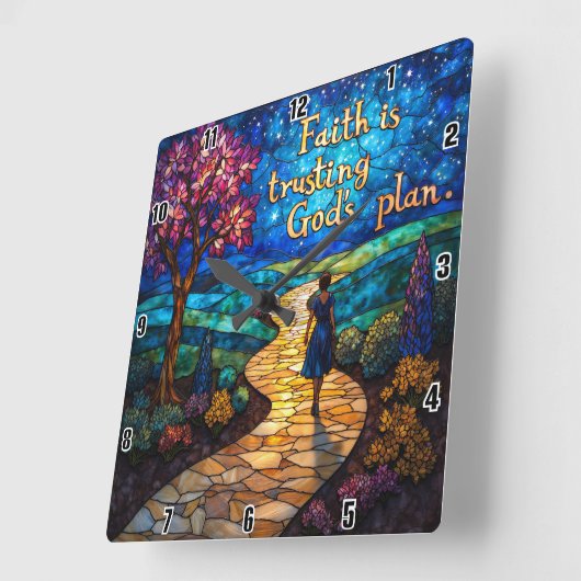 信仰は神の計画を信頼する。 スクエア壁時計 (傾斜)