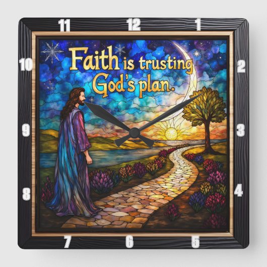 信仰は神の計画を信頼する スクエア壁時計 (正面)