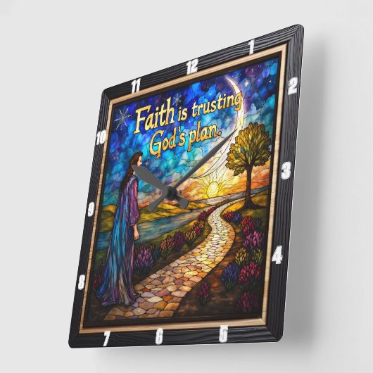 信仰は神の計画を信頼する スクエア壁時計 (傾斜)