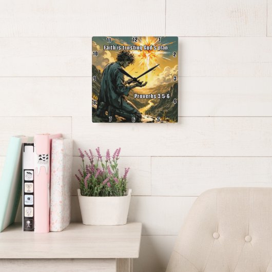 信仰は神の計画を信頼する。箴言3:5-6 スクエア壁時計 (読書スペース)