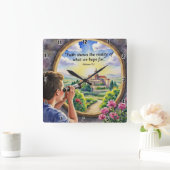 信仰は私たちが望んでいることの現実を示す スクエア壁時計 (ホーム)