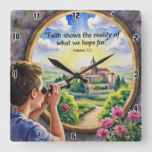 信仰は私たちが望んでいることの現実を示す スクエア壁時計 (正面)