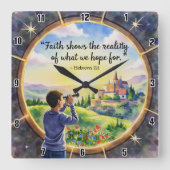 信仰は私たちが望んでいることの現実を示す スクエア壁時計 (正面)