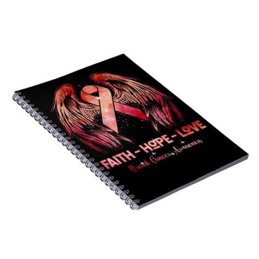 信仰は胸がんピンクの羽を背中に愛することを願う ノートブック (右側)