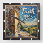 信仰は門戸を開く スクエア壁時計 (正面)