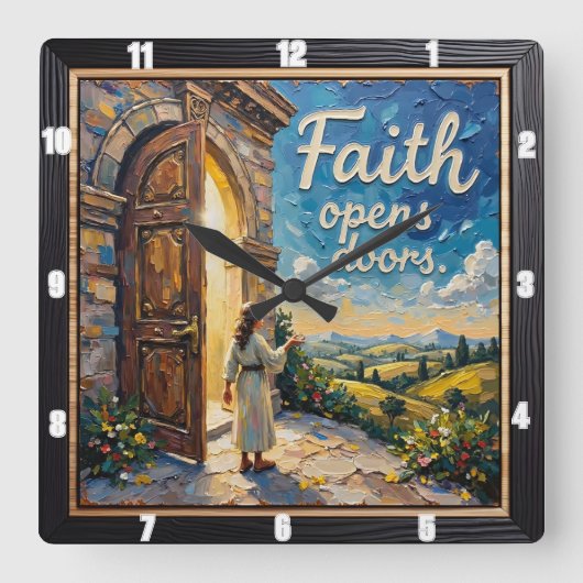 信仰は門戸を開く スクエア壁時計 (正面)