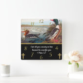 信仰は2羽のアヒルと交差する1ペテロ5:7 スクエア壁時計 (ホーム)