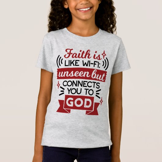 信仰はWi-Fiのよう 無形ながら神とつながる Tシャツ (正面)