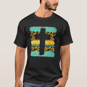 信仰ひまわり神と十字神イエスキリストよだれかけ Tシャツ