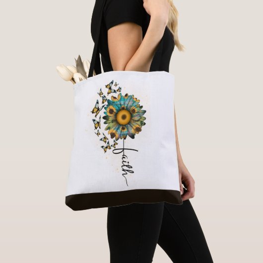 信仰ひまわり蝶クリスチャン宗教 トートバッグ (クローズアップ)