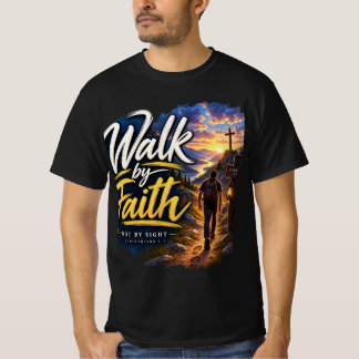 信仰をもって歩め 2コリント5:7 キリスト教Tシャツ Tシャツ