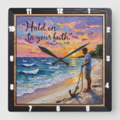 信仰を守れ。1テモテ1:19 スクエア壁時計 (正面)