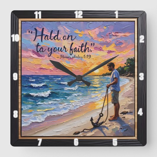 信仰を守れ。1テモテ1:19 スクエア壁時計 (正面)