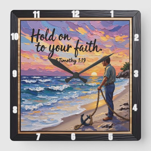 信仰を守れ。1テモテ1:19 スクエア壁時計 (正面)