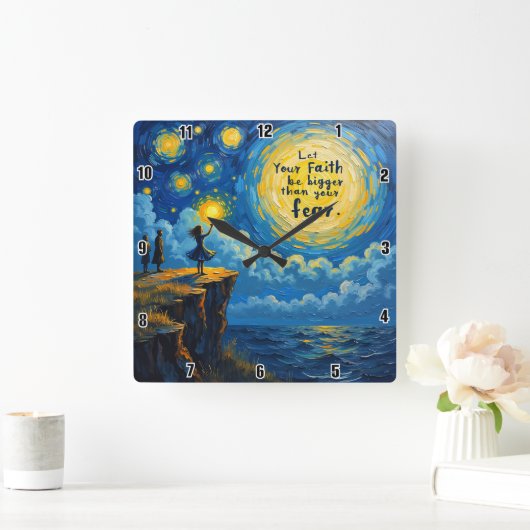 信仰を恐れより大きくしなさい スクエア壁時計 (ホーム)