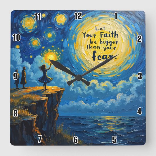 信仰を恐れより大きくしなさい スクエア壁時計 (正面)