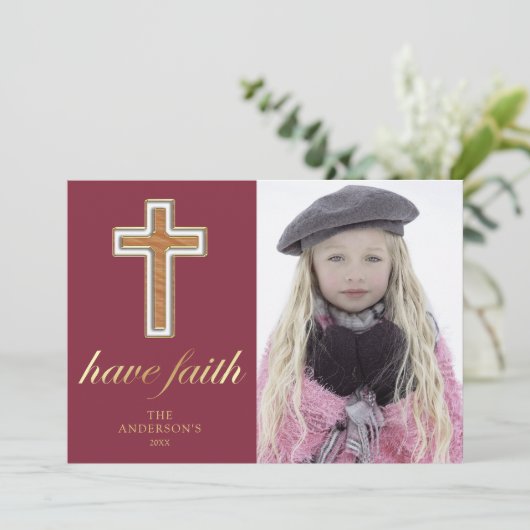 信仰を持つ 宗教十字型クリスマスフォト| Religious Cross Christmas Pho シーズンカード (スタンド正面)