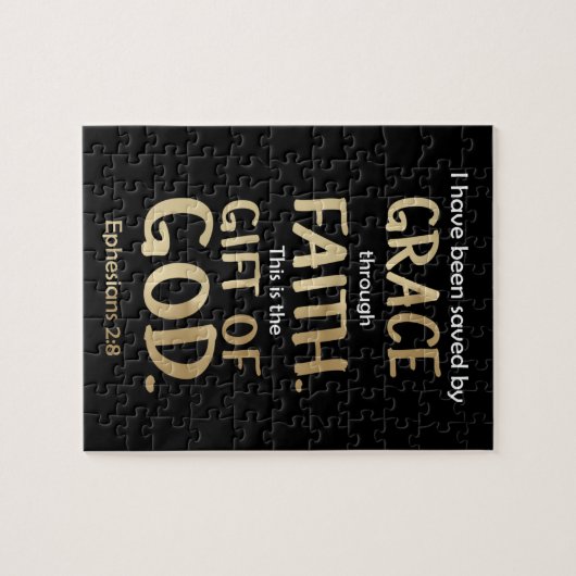 信仰を通救して恵みによって金ゴールドエペソ2:8 ジグソーパズル (横)