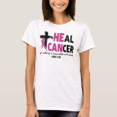 信仰インスパイアの「癒し癌」ピンクのリボンと十字架 Tシャツ (正面)