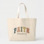 信仰エペソ2:8クリスチャン女性信仰ベース ラージトートバッグ (正面)