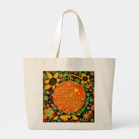 信仰オかわいらしレンジイエローフローラ（昆虫）マルハナバチイレリン ラージトートバッグ (裏面)