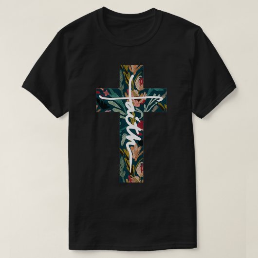 信仰クリスチャン宗教的な花のパターン十字神 Tシャツ (デザイン正面)
