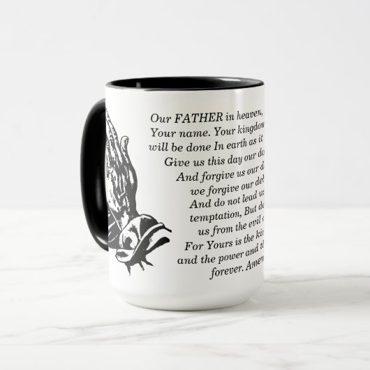 信仰コーヒーマグ – 主の祈りの言葉聖なる書物、 経典 マグカップ (正面左)