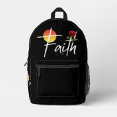 信仰タイポグラフィとバラ プリントバックパック (正面)