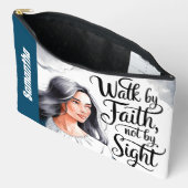 信仰パーソナライズされたのクリスチャン女性によって歩く アクセサリーポーチ (見開き)